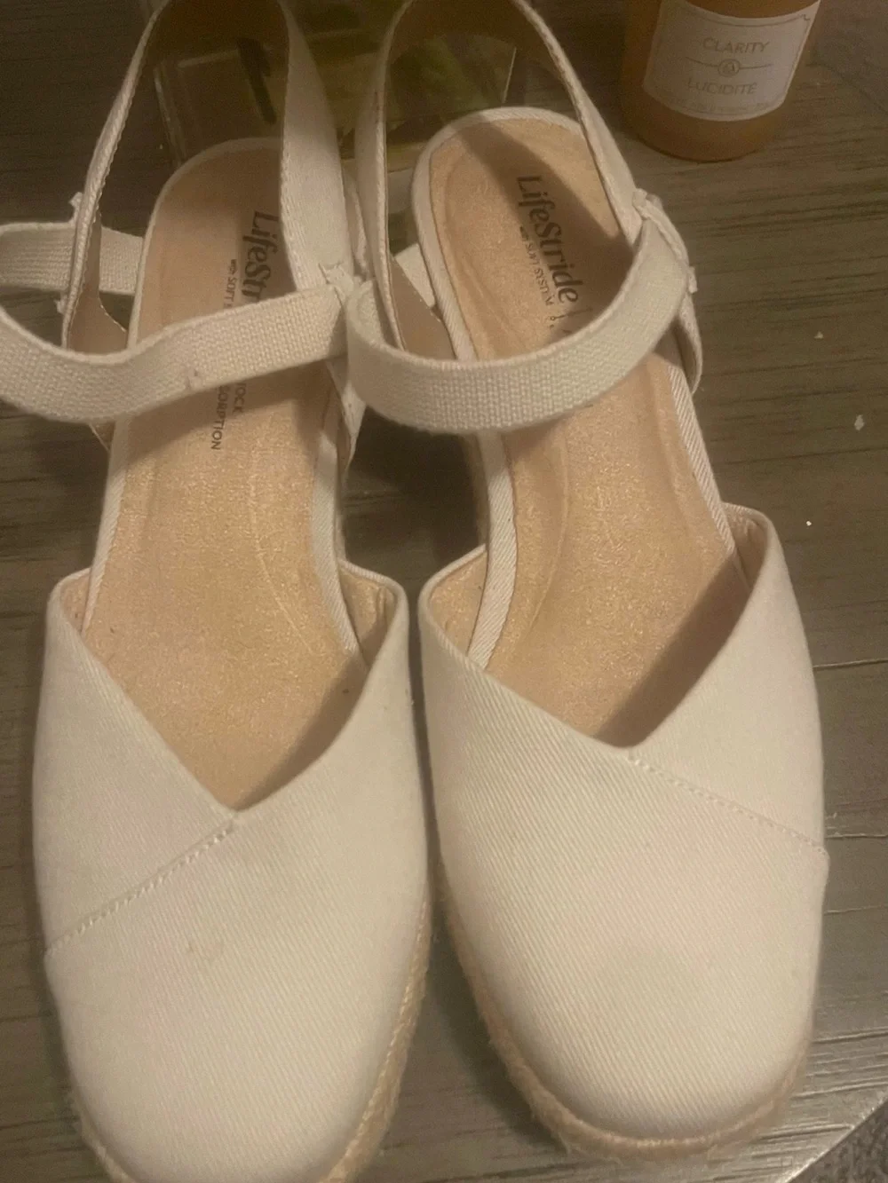 Life Stride Neutral Cream Espadrille Wedge Sandals with Ankle Strap